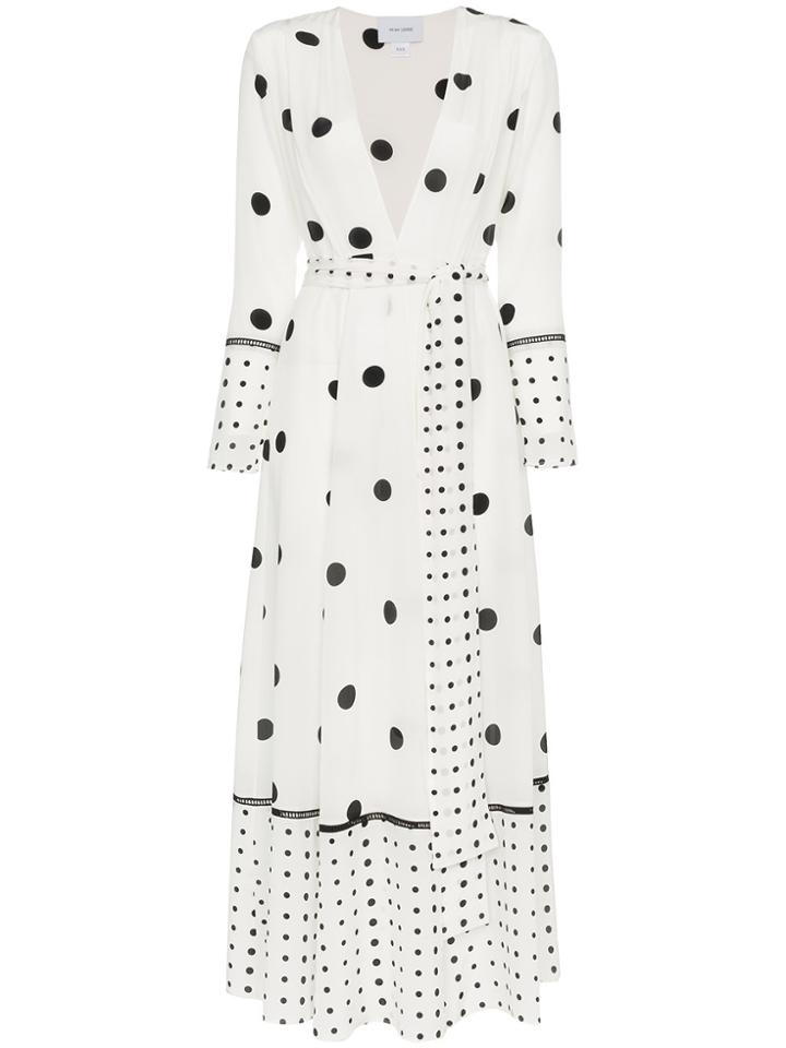 We Are Leone Polka Dot Print Silk Maxi Robe - White
