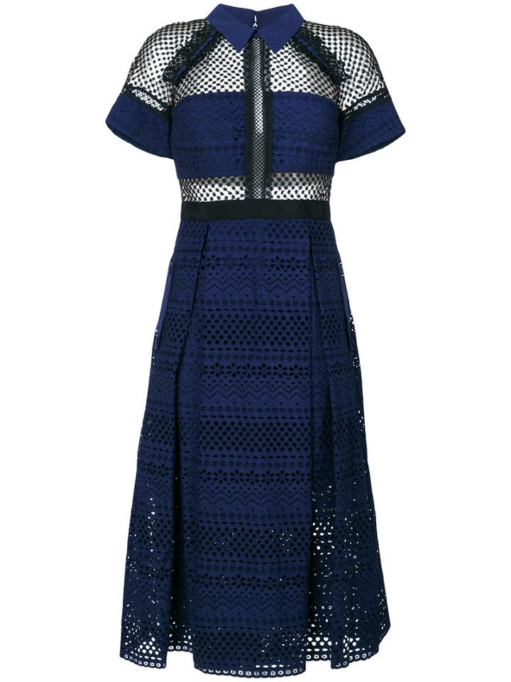 Self-portrait - Raglan Detail Dress - Women - Cotton/polyamide/polyester - 10, Blue, Cotton/polyamide/polyester