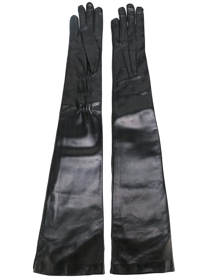 Ann Demeulemeester Long Leather Gloves, Women's, Size: 8, Black, Leather