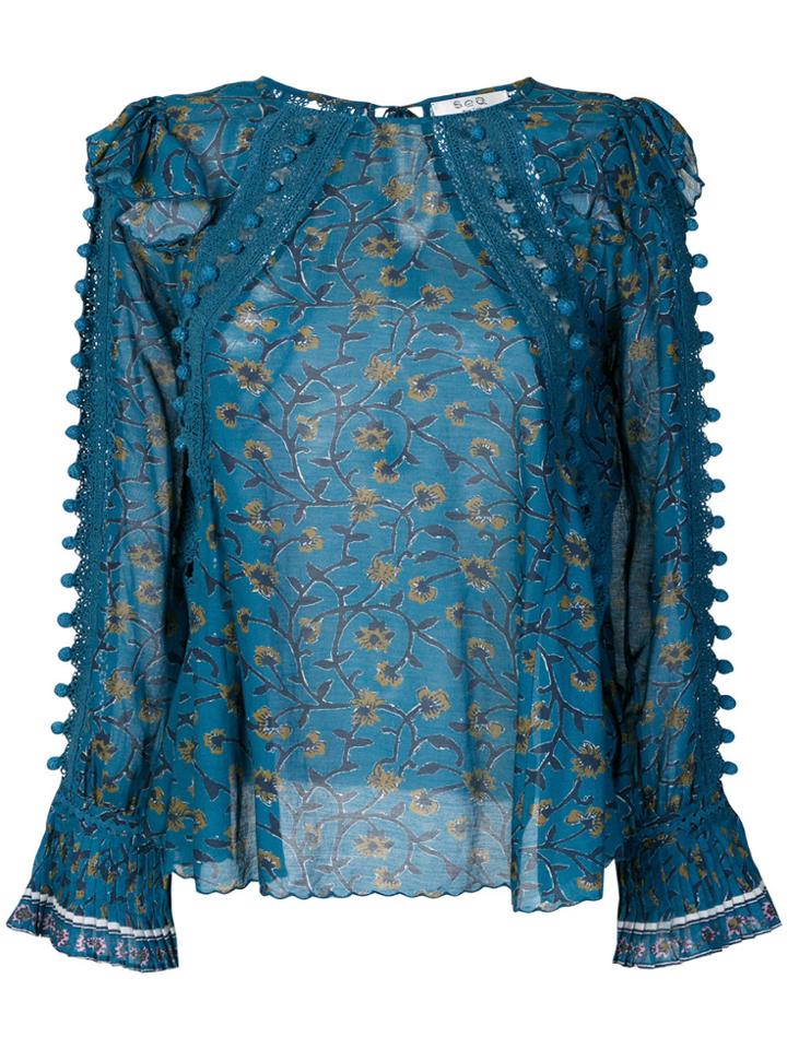 Sea Pompom Detail Blouse - Blue