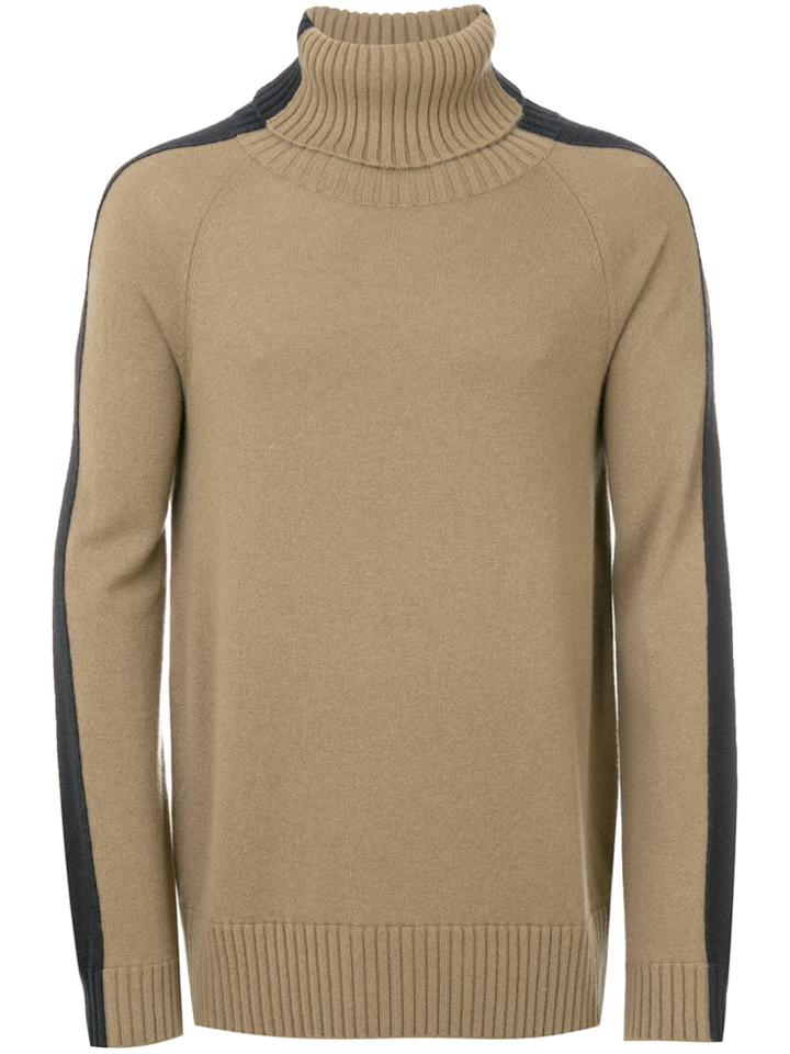 Ziggy Chen Contrast Trim Roll Neck Jumper - Green
