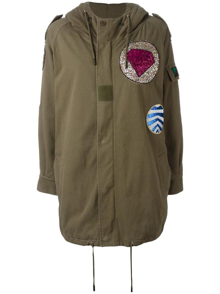 Saint Laurent Military Parka Patch Coat, Women's, Size: 42, Green, Cotton/polyester