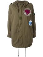 Saint Laurent Military Parka Patch Coat, Women's, Size: 42, Green, Cotton/polyester