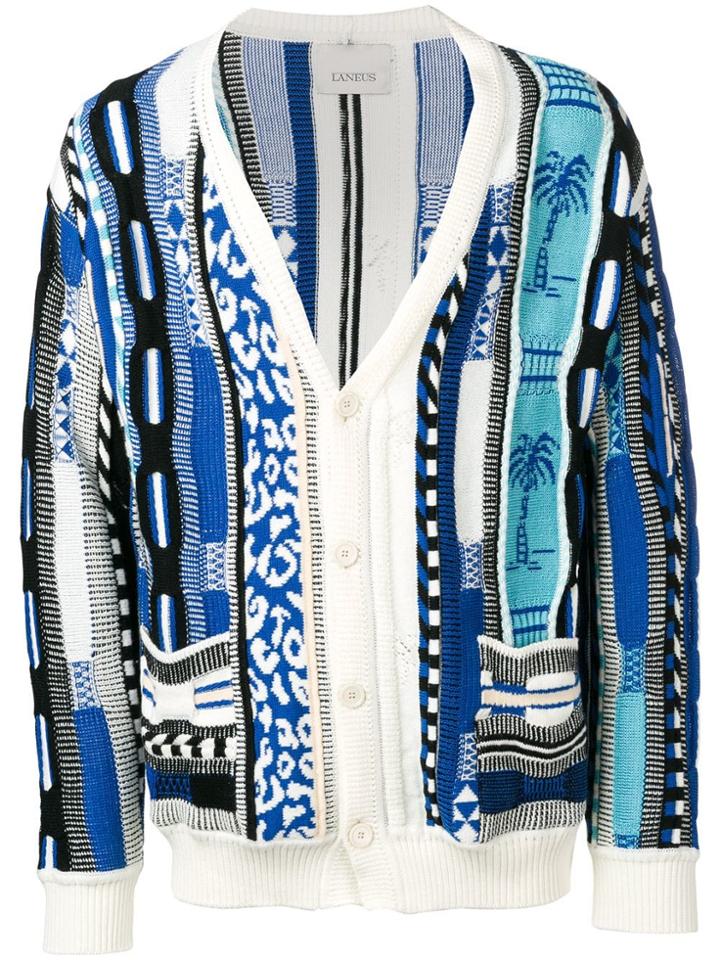 Laneus Intarsia Knit Cardigan - Blue