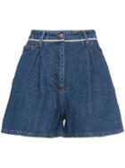 Miu Miu Denim Mini Pleat Front Shorts - Blue