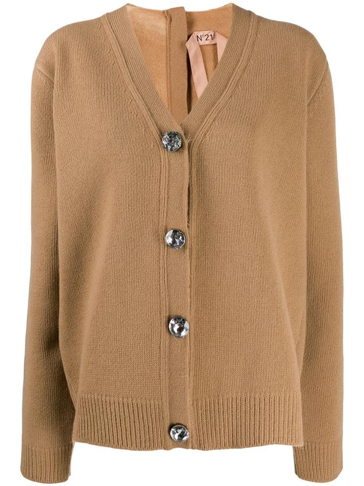 Nº21 Crystal Detail Oversized Cardigan - Neutrals