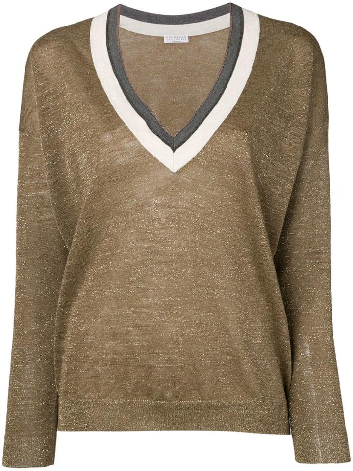 Brunello Cucinelli Glittery Knitted Top - Brown