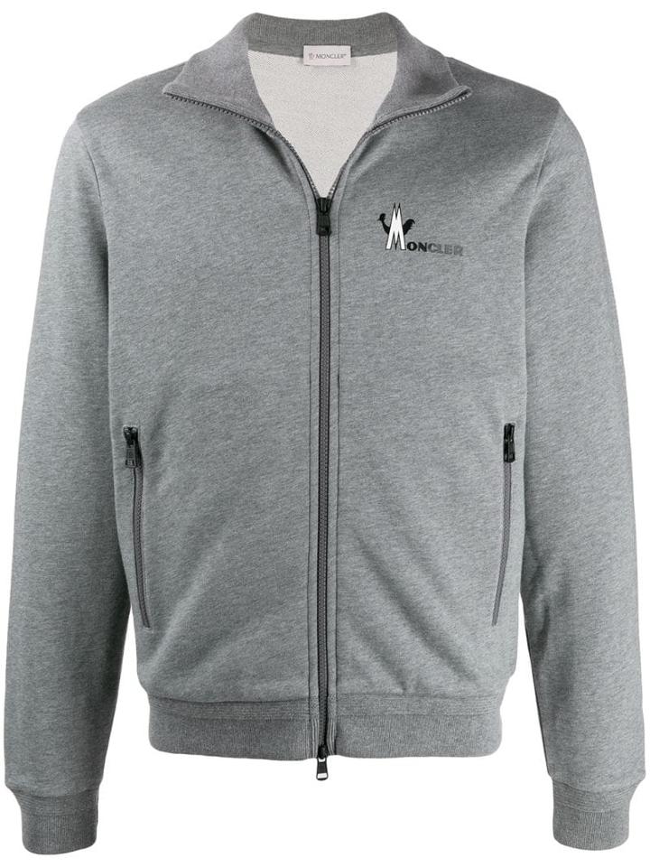 Moncler Logo Print Zip-up Sweatshirt - Grey