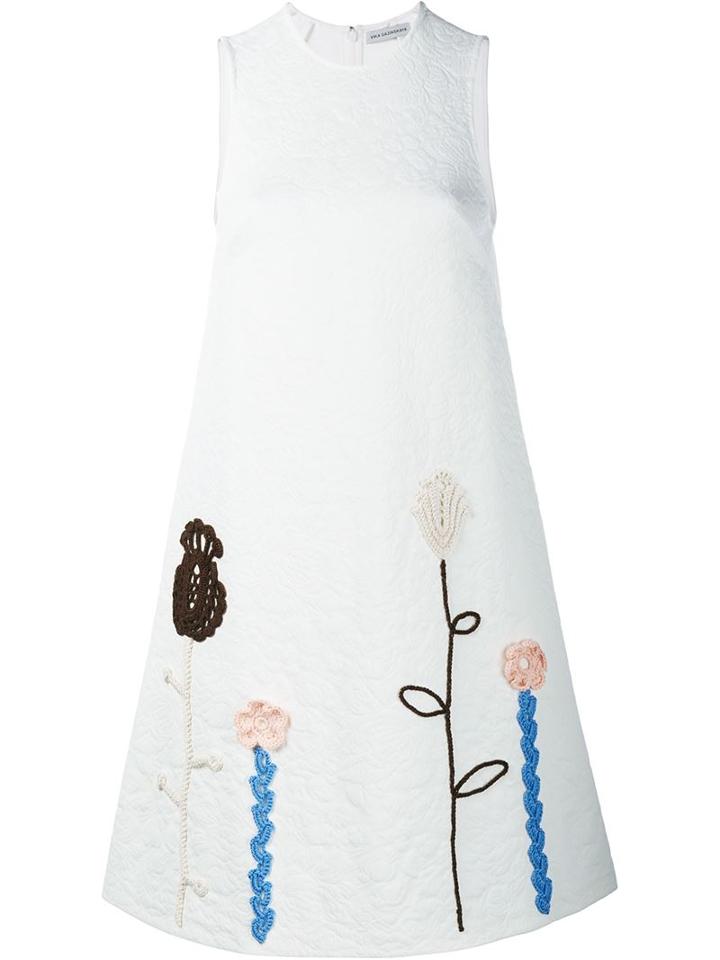 Vika Gazinskaya Crochet Flower Embellished Sleeveless Dress, Women's, Size: 40, White, Polyamide/spandex/elastane/viscose