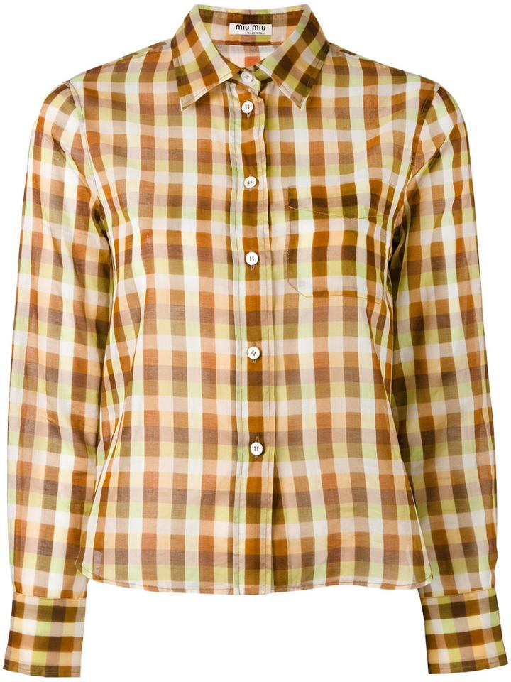 Miu Miu Checked Button-up Shirt, Women's, Size: 42, Yellow, Cotton