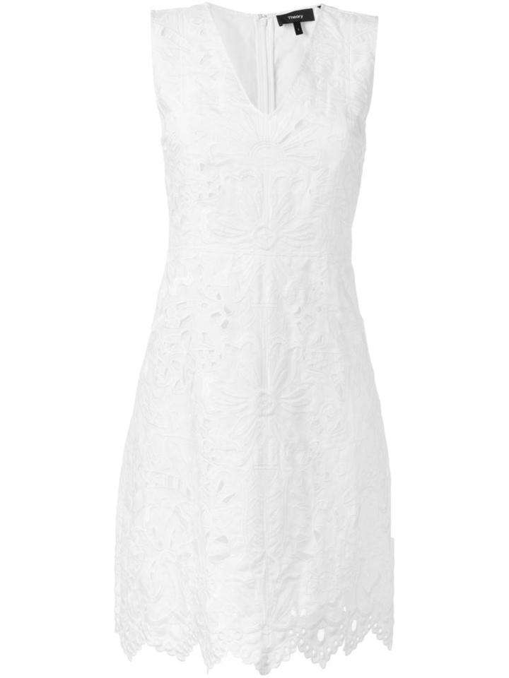 Theory Embroidered V-neck Dress, Women's, Size: 6, White, Linen/flax/cotton