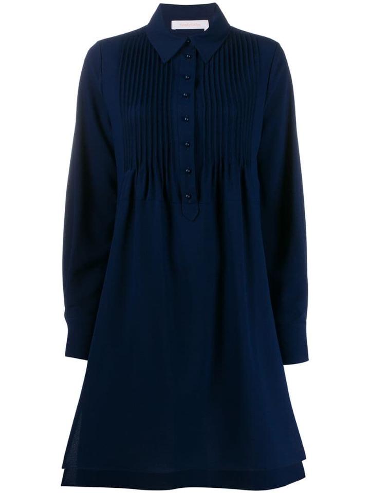 See By Chloé Pleated-placket Shirt Dress - Blue
