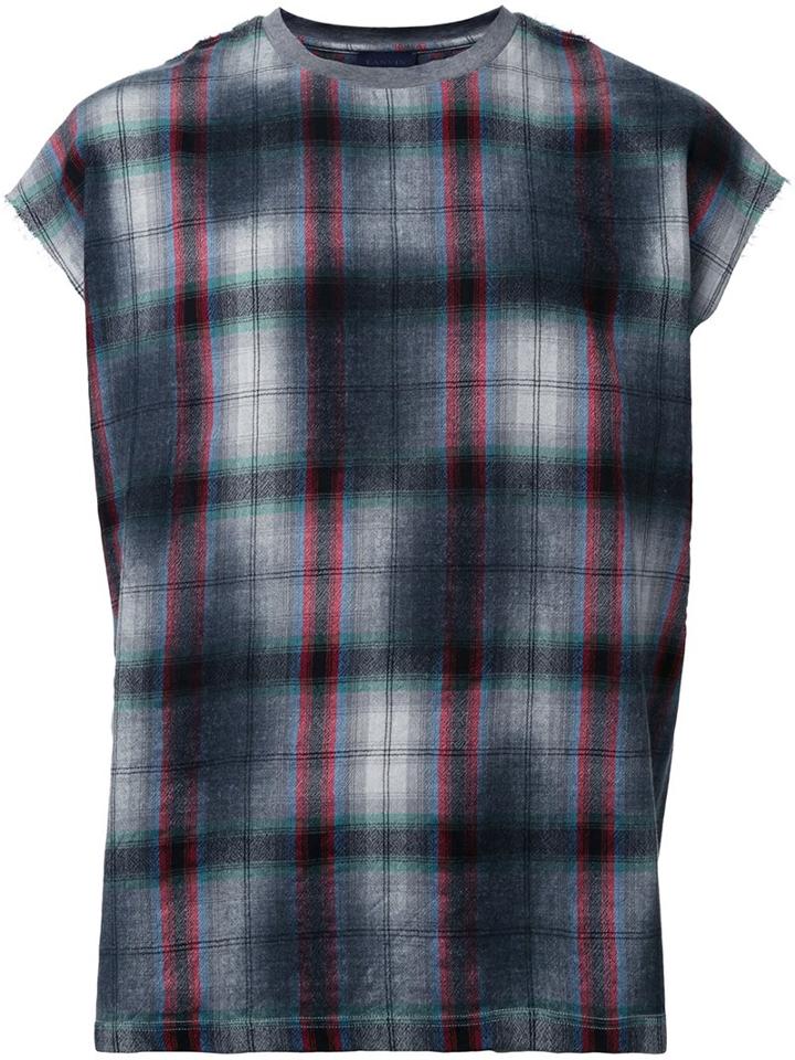 Lanvin Raw Edge Checked T-shirt, Men's, Size: Xs, Grey, Wool