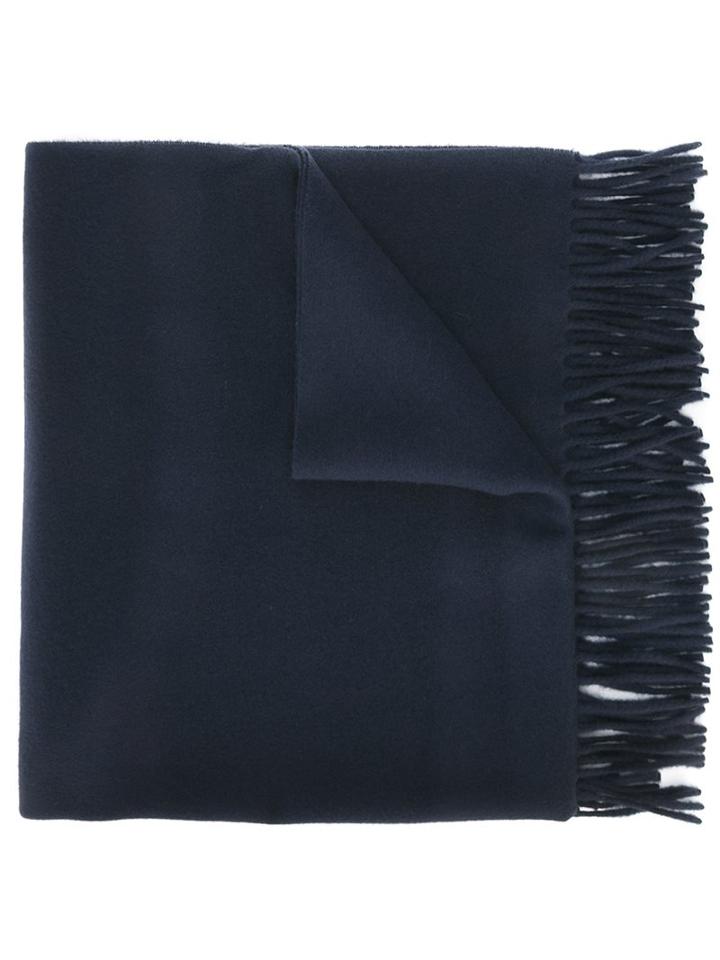 Ami Alexandre Mattiussi Fringe Scarf, Men's, Blue, Virgin Wool