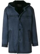 Prada Hooded Shearling Coat - Blue