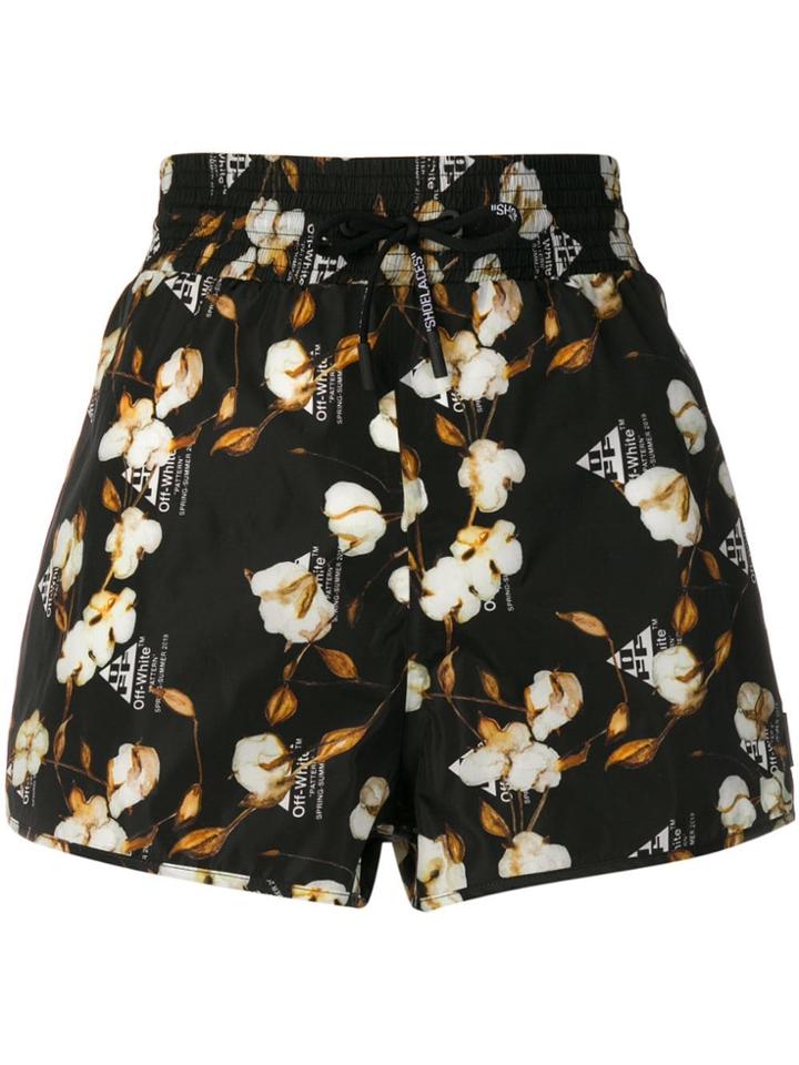 Off-white Cotton Flower Print Shorts - Black