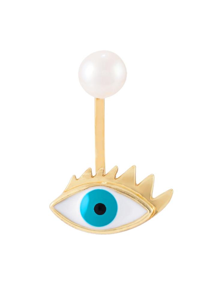 Delfina Delettrez 9kt Gold And Pearl Eye Piercing Earring - Blue