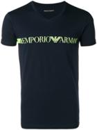 Emporio Armani V-neck Short Sleeved Logo T-shirt - Blue