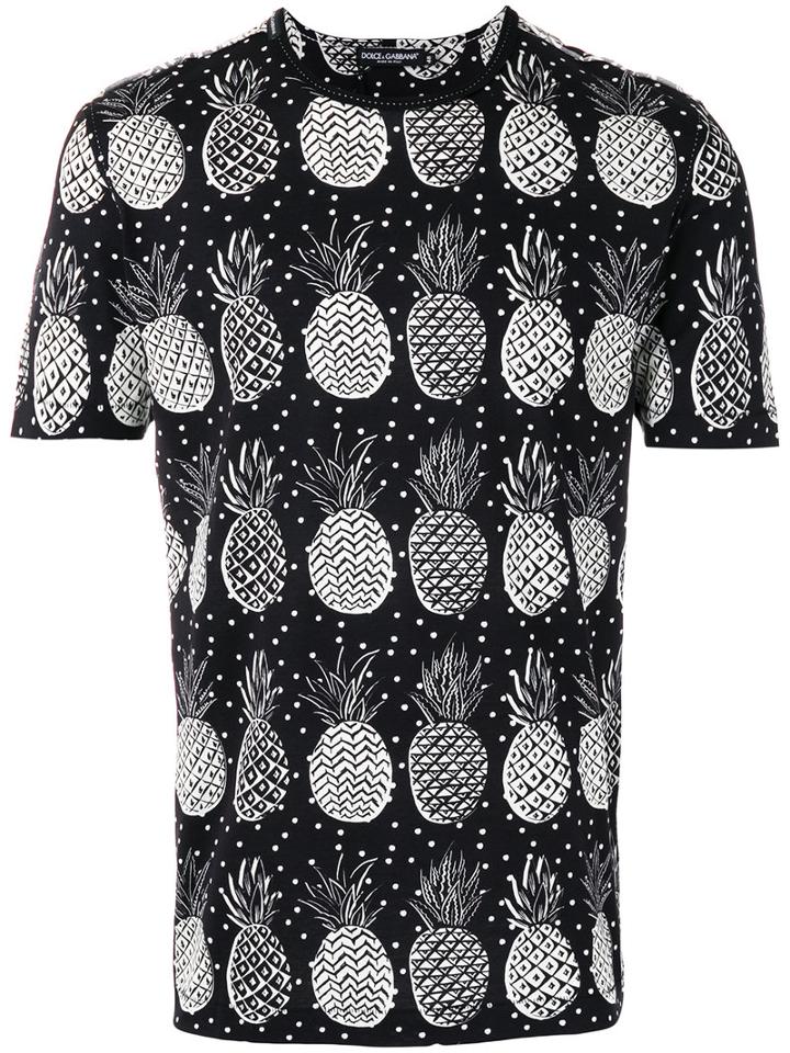 Dolce & Gabbana Pineapple Pattern T-shirt, Men's, Size: 50, Black, Cotton