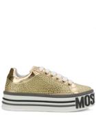 Moschino Crystal Embellished Platform Sneakers - Gold