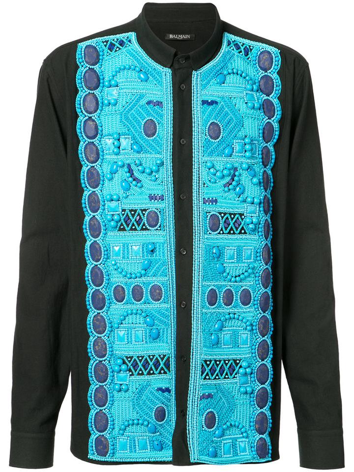 Balmain - Mandarin Collar Shirt - Men - Cotton - 44, Black, Cotton