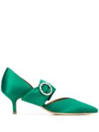 Malone Souliers Satin Pumps With Buckle Detail - Green