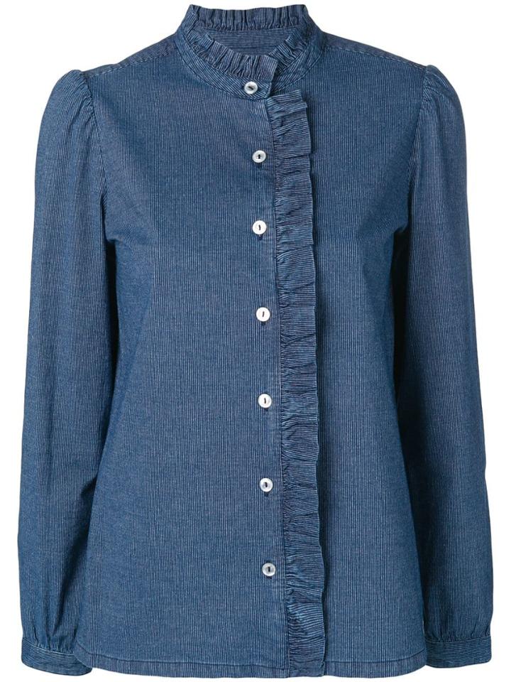 A.p.c. Quilted Ruffled Denim Shirt - Blue