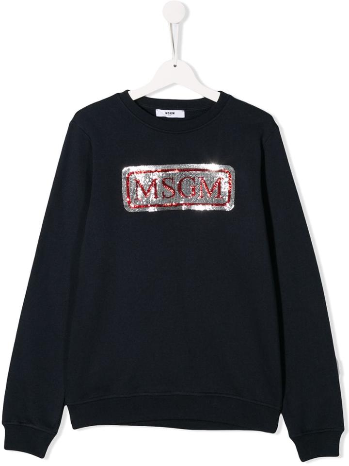 Msgm Kids Sequin Logo T-shirt - Blue