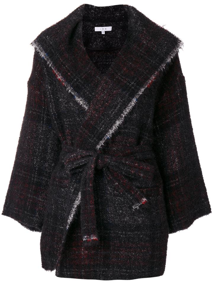 Iro Check Frayed Edge Coat - Black