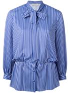 Balenciaga Pussybow Striped Blouse, Women's, Size: 40, Blue, Polyester