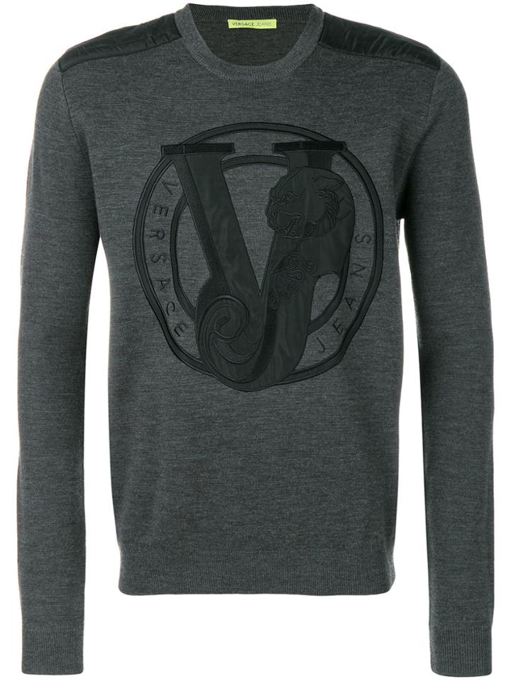 Versace Jeans Embroidered V Jumper - Grey