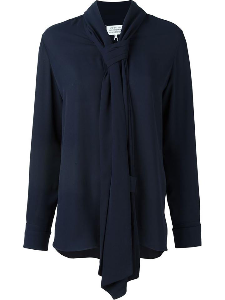 Maison Margiela Tie Collar Blouse, Women's, Size: 38, Blue, Polyester