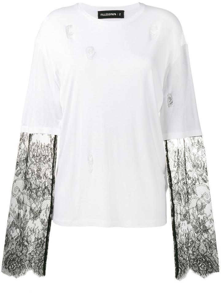 Filles A Papa - Distressed Lace T-shirt - Women - Polyamide/viscose - 1, White, Polyamide/viscose