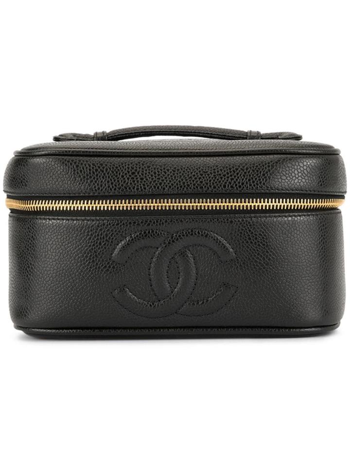 Chanel Vintage Cc Stitch Cosmetic Bag - Black