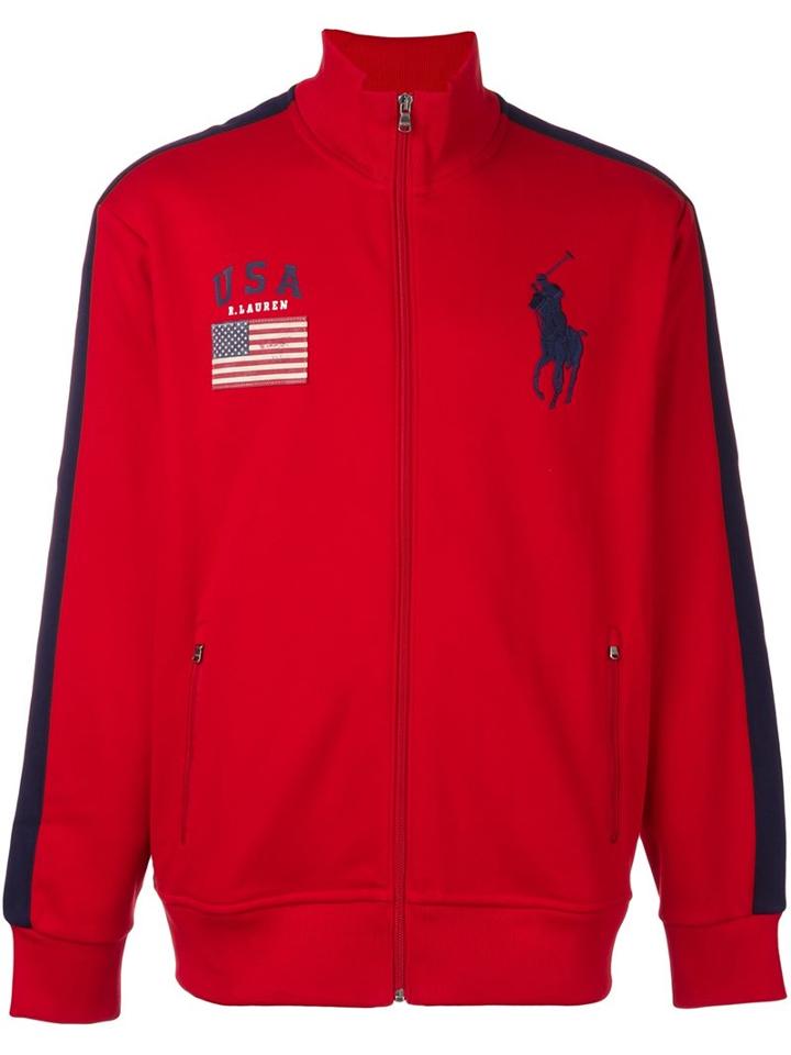 Polo Ralph Lauren Embroidered Logo Zipped Sweatshirt, Men's, Size: Medium, Red, Cotton/polyester