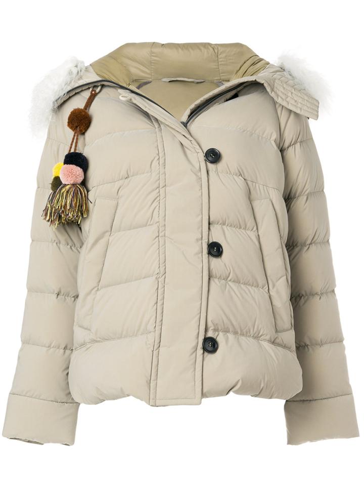 Peuterey Fur Trim Puffer Jacket - Nude & Neutrals