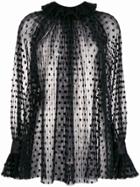 Styland Ruffled Neck Polka Dot Blouse - Black