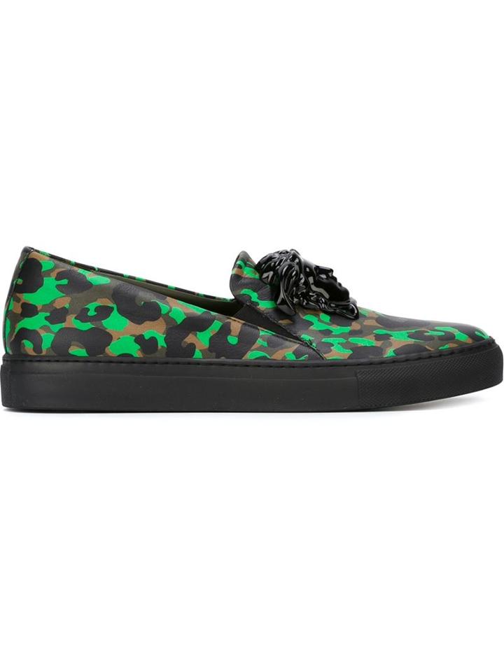 Versace Medusa Slip-on Sneakers, Women's, Size: 37, Green, Leather/rubber/metal Other