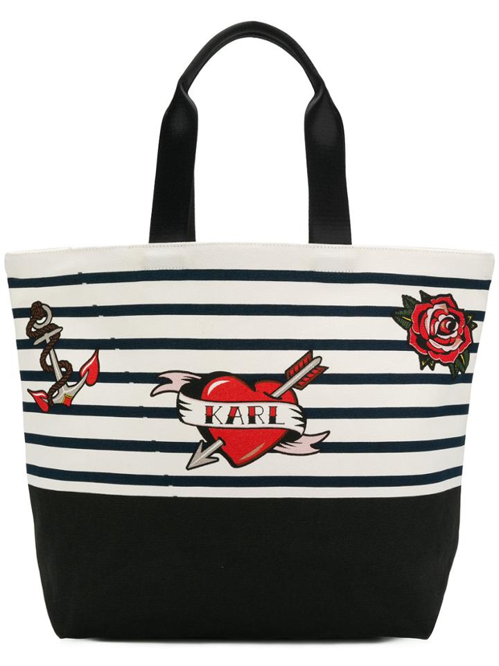 Karl Lagerfeld Striped Print Tote Bag - White