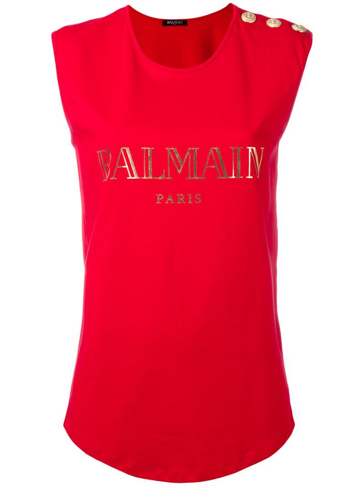 Balmain Logo T-shirt, Women's, Size: 38, Red, Cotton