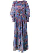 Etro Floral Print Pleated Maxi Dress - Blue