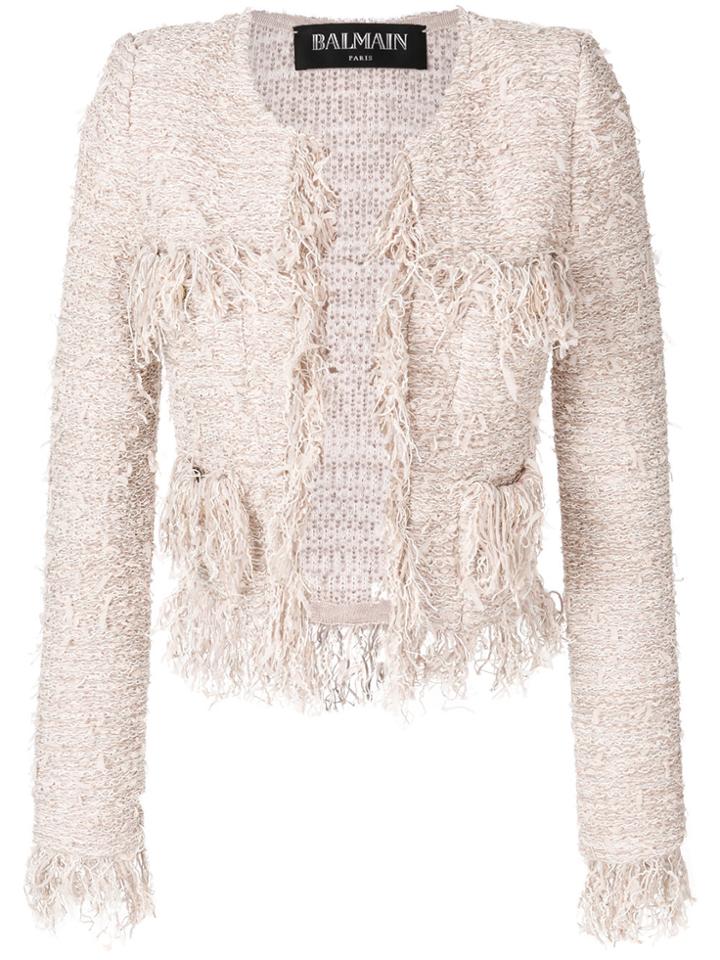 Balmain Fringed Cropped Jacket - Pink & Purple