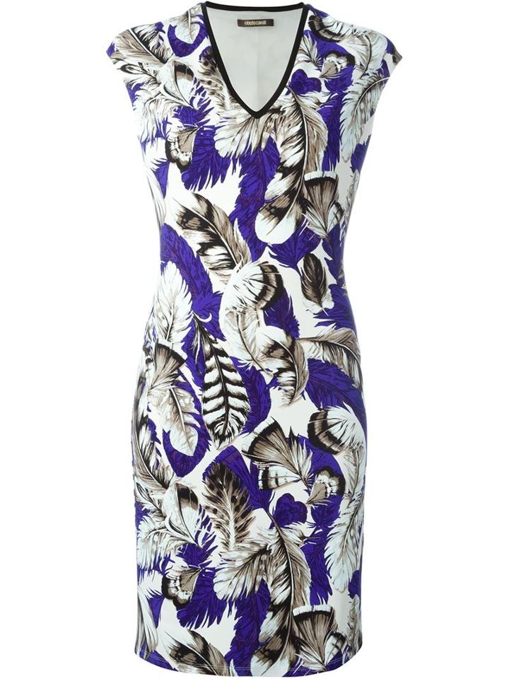 Roberto Cavalli Feather Print Fitted Dress