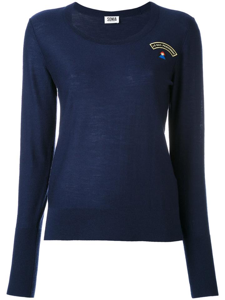 Sonia By Sonia Rykiel - Embroidered T-shirt - Women - Wool - L, Blue, Wool