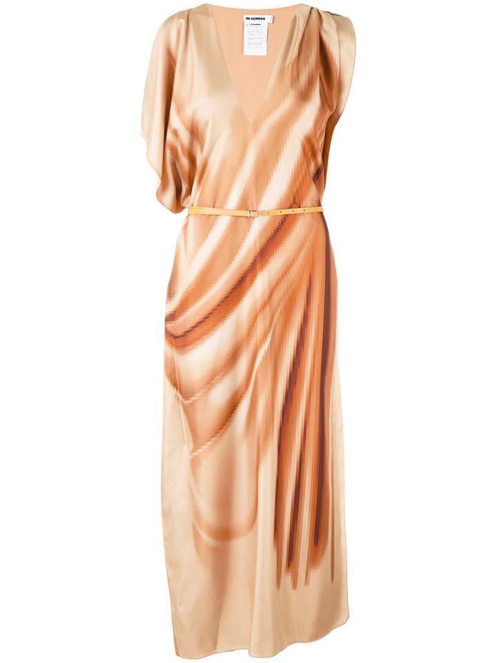 Jil Sander - Asymmetric Sleeves Maxi Dress - Women - Silk/calf Leather - 36, Brown, Silk/calf Leather