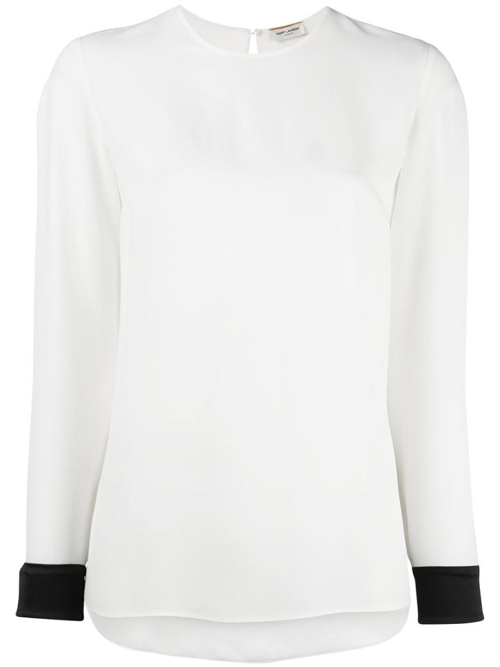 Contrast Cuff Blouse - Women - Silk/acetate/viscose - 40, White, Silk/acetate/viscose, Saint Laurent