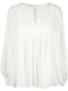 Chloé Guipure Trim Blouse, Women's, Size: 34, White, Silk/cotton/polyester