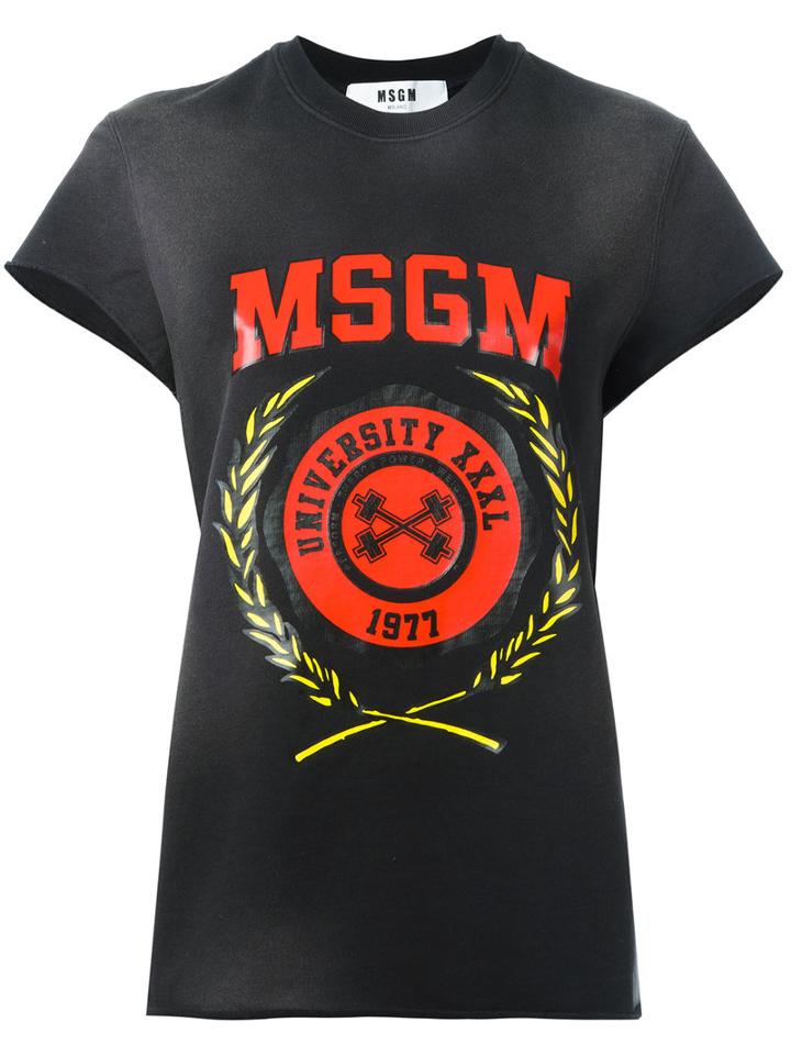 Msgm Logo Print Shortsleeved Sweatshirt, Size: Medium, Black, Cotton