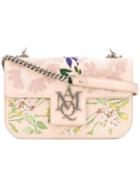 Alexander Mcqueen - Floral-embroidered Shoulder Bag - Women - Cotton/leather - One Size, Women's, Pink/purple, Cotton/leather