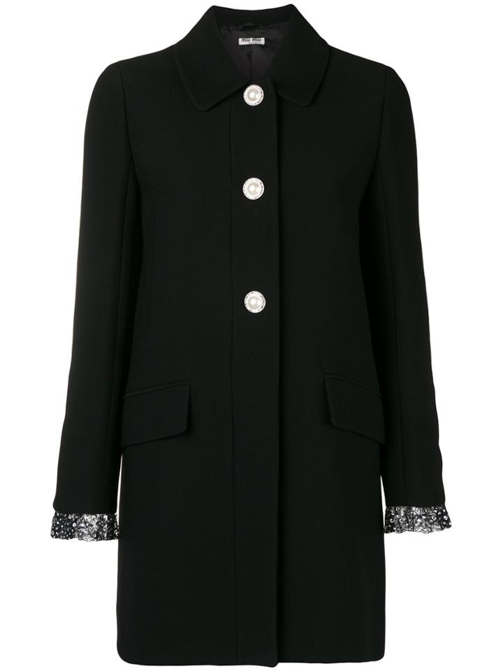 Miu Miu Embellished Cuff Coat - Black